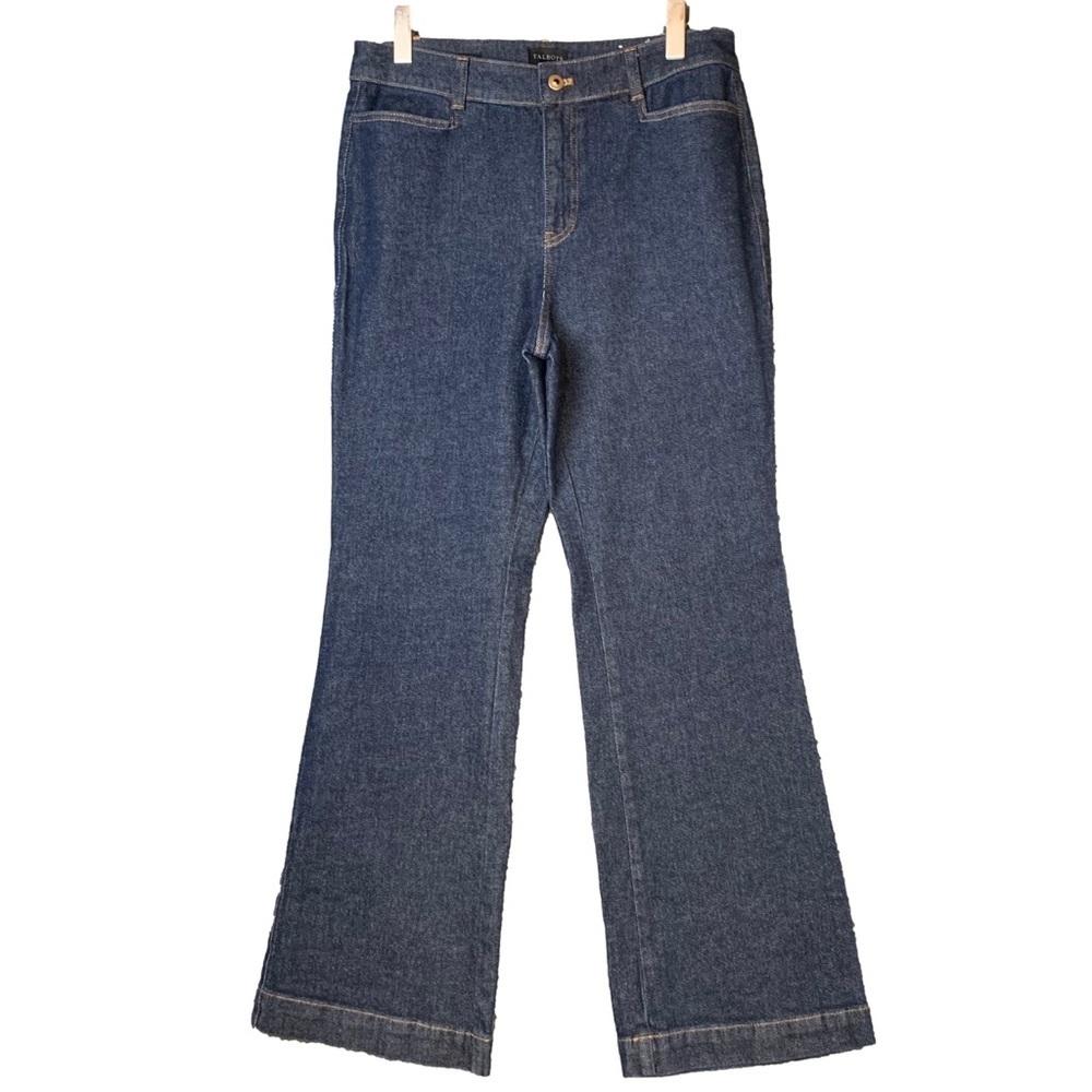 NEW! Talbots Flare Dark Denim Jeans Size 10, 30” Inseam High Rise Waist Wide Hem